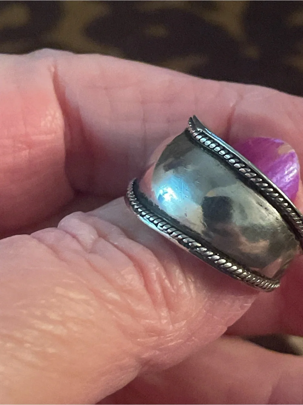 Sterling Silver Rope-Edge Wide Band Ring - Silver 925  NF Thailand Sz 8.5